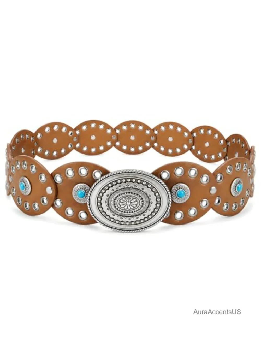 Vintage Concho Cowgirl Belt for Women, PU Leather Disc Belt